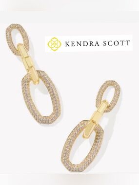 NWT, Kendra Scott RETIRED Emery Gold Statement Earnings in White CZ